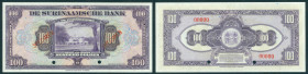 Suriname - 100 Gulden ND (1948) SPECIMEN 2x diagonal in rood on obv. + 2 perforations (P. 91s / PLS13.5.s1.b2) - serie 00000 w/o date on back - a.UNC/...