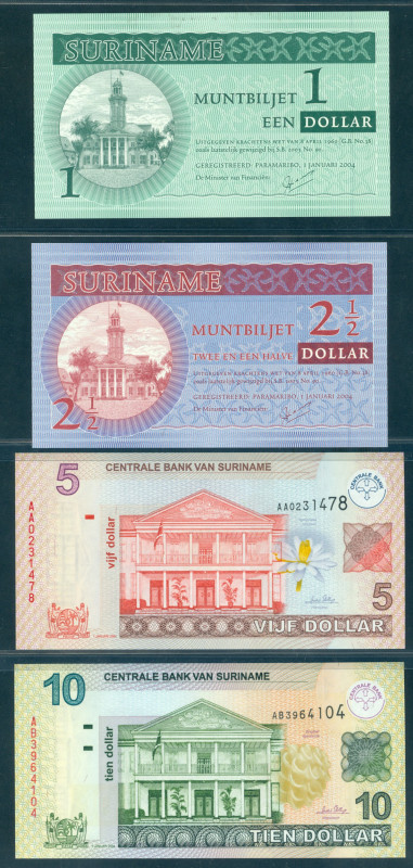 Suriname - Central Bank series; 1-2½-5-10-20-50-100 dollar 2004 (P. 155-156-157-...