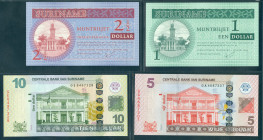 Suriname - Central Bank series; 1-2½-5-10-20-50-100 dollar 2004-2012, (P. 155-156-162-163-164-165-166) total 7 pcs UNC.