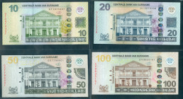 Suriname - Central Bank series; 10-20-50-100 dollar 2019 (P. unlisted / PLSD2.2d-2.3d-2.4e-2.5e) Total 4 pcs aUNC-UNC.