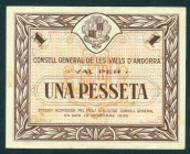 Andorra - 1 Pessetta 19.12.1936 brown 2nd issue (P. 6) - glue stain on back - VF/XF