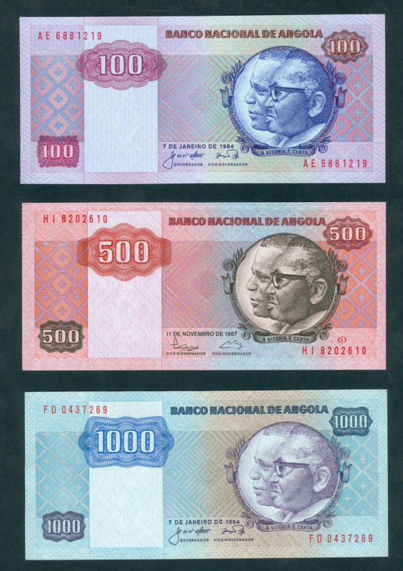 Angola - 100 & 1000 Kwanzas 1984, 500 Kwanzas 1987 (P. 119, 120b, 121a) - UNC, U...