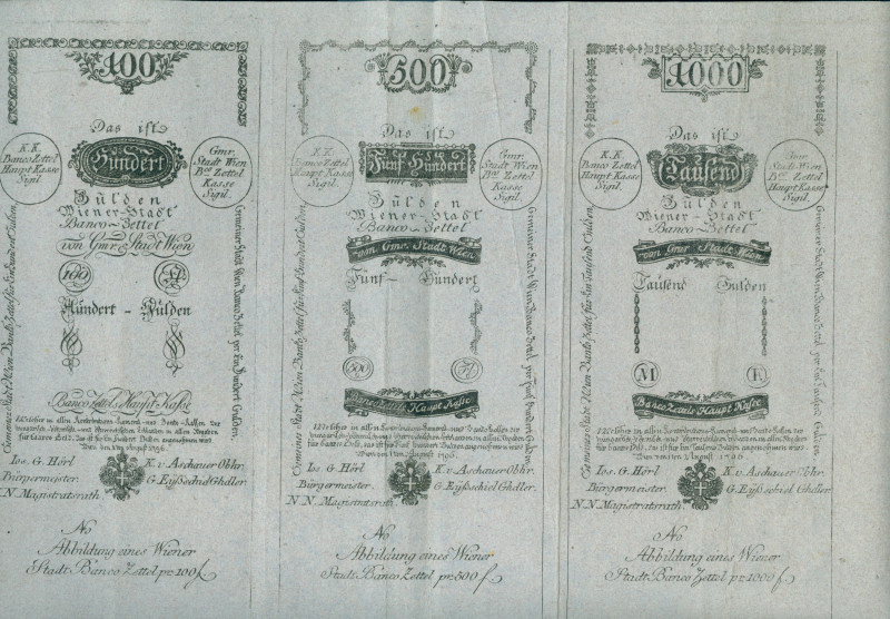 Austria - Wiener Stadt Banco - Complete sheet 'Formulare' printed banknotes: 5, ...