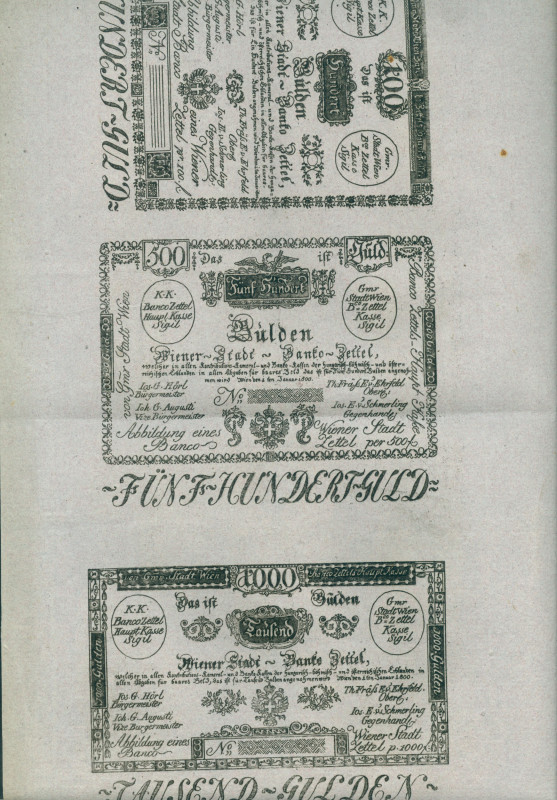 Austria - Wiener Stadt Banco - Sheet 'Formulare' of 5, 10, 25, 50, 100 + 500 Gul...