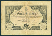 Austria - 5 Gulden 7.7.1866 (P. A151a) - black serial block - F/VF