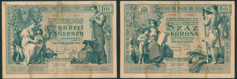 Austria - 100 Kronen 2.1.1902 Woman with child + blacksmith (P. 7) - stains + sm...