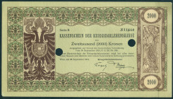 Austria - War State Loan Bank - 2000 Kronen 26.9.1914 (P. 27) - Serie B 11660 - 2 punch hole cancellation - a.XF
