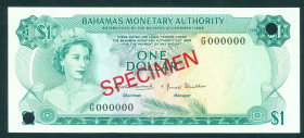 Bahamas - 1 Dollar L.1968 Queen Elizabeth II SPECIMEN (P. 27s) - punch hole - UNC