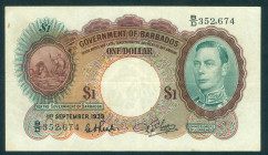 Barbados - 1 Pound 1.9.1939 George VI (P. 2b) - F/VF