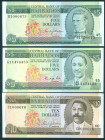 Barbados - 5-10-20 Dollars ND (1973), 5 Dollars ND (1986), 20 Dollars ND (1989) (P. 31a, 33a, 34a, 37a, 39), tot. 5 pieces - UNC