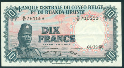 Belgian Congo - 10 Francs 01.12.1958 Soldier/Antelope (P. 30b) - VF/XF
