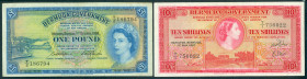 Bermuda - 10 Shillings 1957 (P. 19b) - good VF, 1 Pound 1966 (P. 20d) - a.VF, both notes pressed