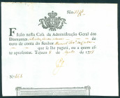 Brazil - Portuguese Royal Diamond Administration - Various amounts 8.8.1777 (P. A101) - This note was exchanged with successful diamond prospectors. T...