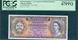British Honduras - 2 Dollars Belize 1.11.1961 Queen Elizabeth II (P. 29b) - PCGS Superb Gem New 67 PPQ