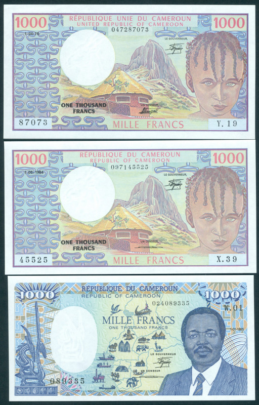 Cameroun - 1000 Francs 01.04.78, 1000 Francs 01.06.84 & 1000 Francs 01.01.1985 (...