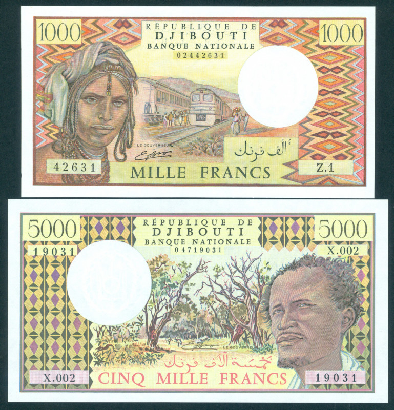 Djibouti - 1000 Francs ND (1988) Woman+train/Camels (P. 37b) - with sign. title ...