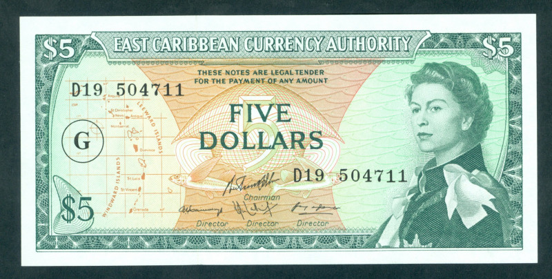 East Caribbean States - 5 Dollar ND (1965) G in circle (P. 14k) - UNC