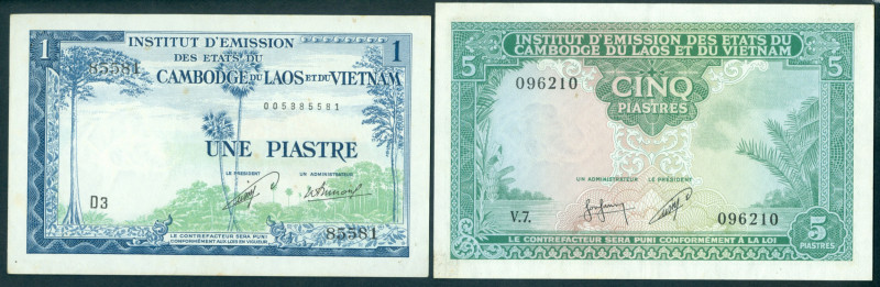 French Indo-China - 5 Piastres = 5 Riels ND (1953) Cambodia issue - wmk. Elephan...