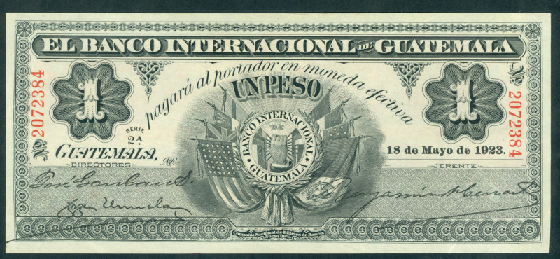 Guatemala - El Banco Internacional de Guatemala - 1 Peso 18.5.1923 Hand holding ...