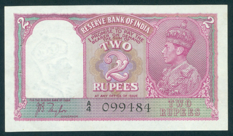 India - 2 Rupees ND (1937) George VI at right - sign. J.B. Taylor (P. 17a) - 2 p...