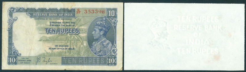 India - 10 Rupees ND (1937) George VI at right - sign. J.B. Taylor (P. 19a) - F ...