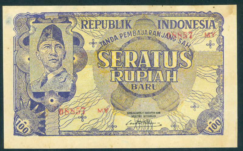 Indonesia - Revaluation issue - 100 New Rupiah 17.8.1949 (P. 35G / H-221) - thin...