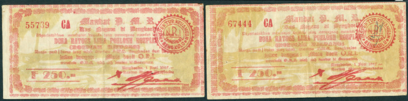 Indonesia - Bengkulen - 250 Rupiah 1.6.1947 (P. S163 / H-50) - Total 2 pcs. in V...