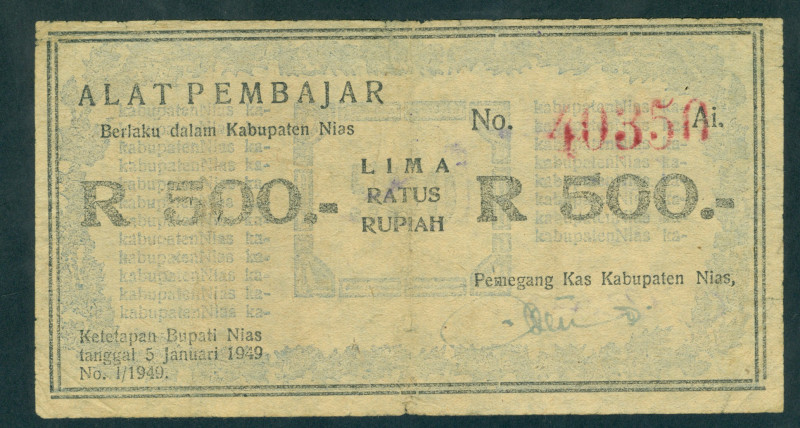 Indonesia - Nias - 500 Rupiah 5.1.1949 (P. S323c / H-705) - varieties in sign. +...