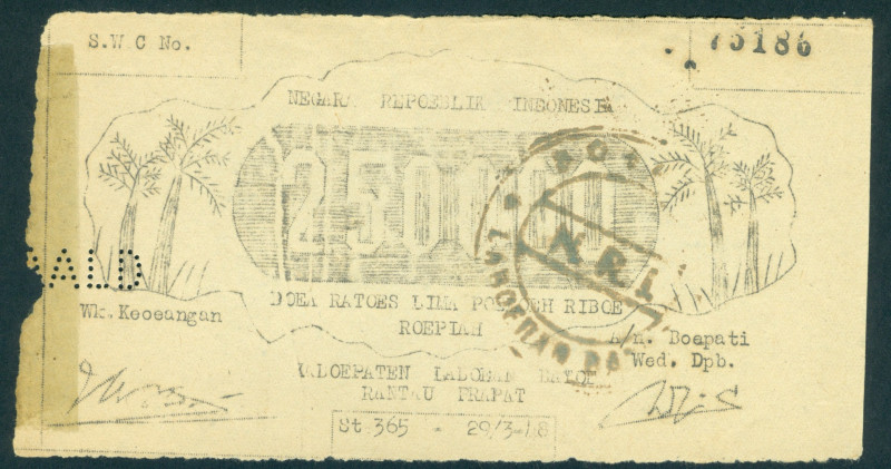 Indonesia - Rantau Prapat - 250.000 Rupiah 29.3.1948 uniface (P. S370A / H-817) ...