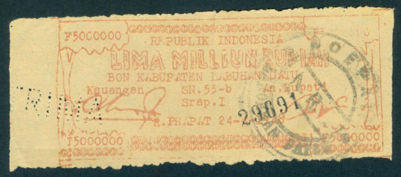 Indonesia - Rantau Prapat - 5.000.000 Rupiah 24.4.1948 uniface (P. S371c / H-822...