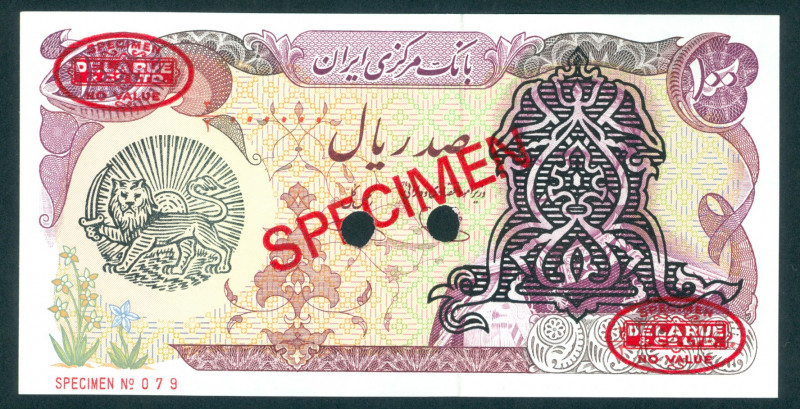 Iran - 100 Rials Type 2 ND Provisional Issue (P. 118bs) - SPECIMEN - type D ovpt...