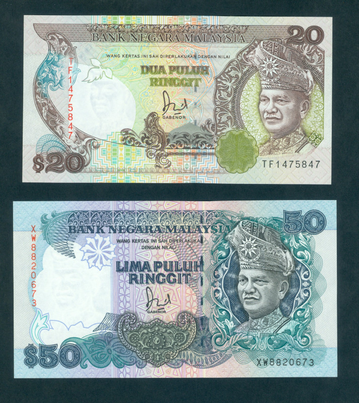 Malaysia - 20 + 50 Ringgit ND (1989-92) T.A. Rahman (P. 30 + 31A) - Total 2 pcs....