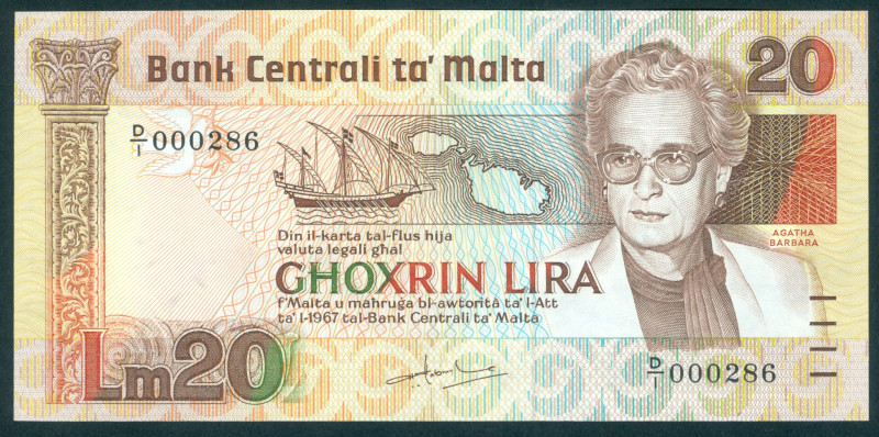 Malta - 20 Lira L.1967 (1986) Agatha Barbara (P. 40a) - UNC