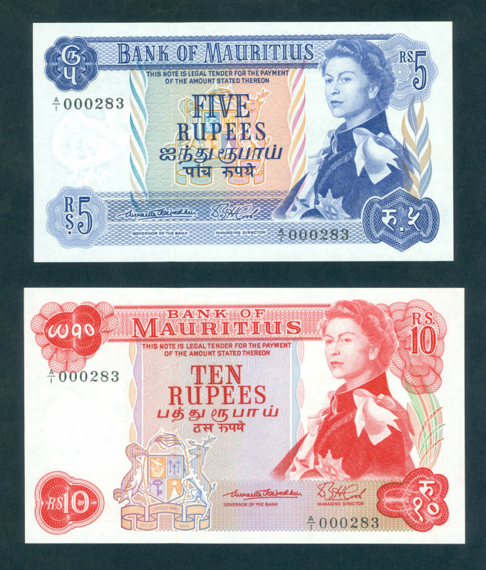 Mauritius - 5 + 10 Rupees ND (1967) Queen Elizabeth II (P. 30a, 31a) - sign. 1 -...