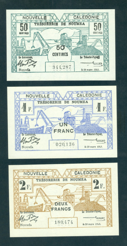 New Caledonia - Bon de Caisse - 50 Centimes, 1 Franc + 2 Francs 29.3.1943 (P. 54...