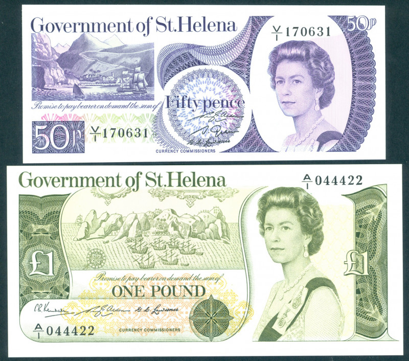 Saint Helena - 50 Pence ND (1979) + 1 Pound ND (1976) Elizabeth II (P. 5a + 6a) ...