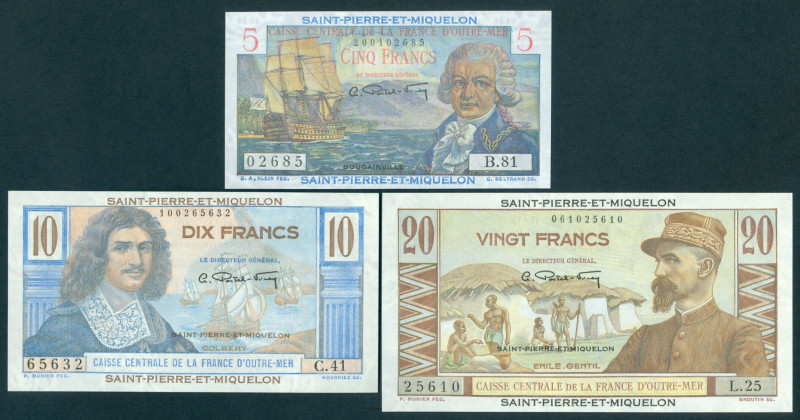 Saint Pierre et Miquelon - 5 Francs ND + 10 Francs ND + 20 Francs ND (1950-1960)...