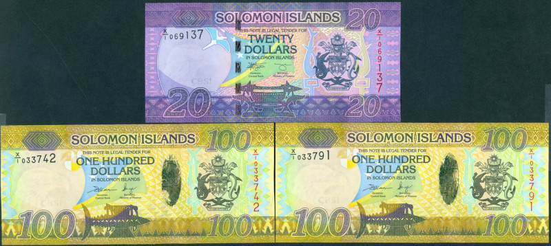 Solomon Islands - 20 Dollars ND (2017) (P. 34) - UNC + 100 Dollars ND (2015) (P....