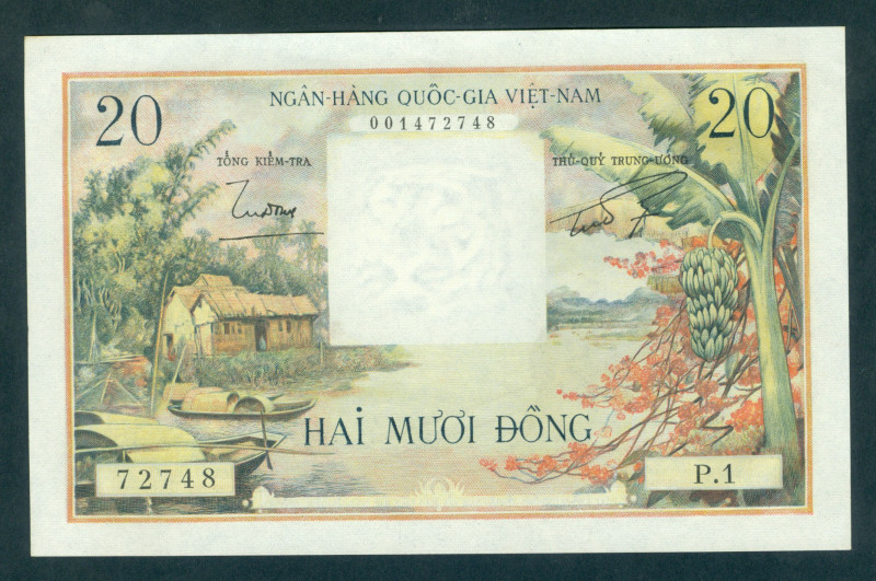 South Vietnam - South Vietnam 20 Dong ND (1956) House + boats / Farmers with ox ...