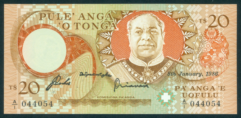 Tonga - 20 Pa'anga 8.1.1986 King Taufa'ahau at center right (P. 23b) - UNC