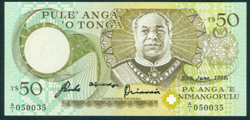 Tonga - 50 Pa'anga 30.6.1989 King Taufa'ahau at center right (P. 24b) - UNC