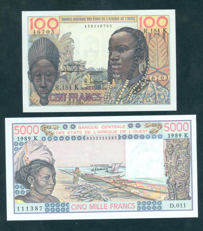 West African States - 100 Francs 20.3.1961 (P. 701Kc) - sign. 2 - XF + 5000 Fran...