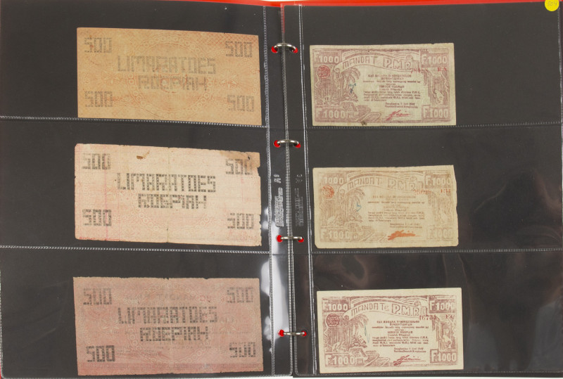 Indonesië - Benkulen - group lot banknotes - 500 + 1000 Rupiah 1.6.1947 + sub pr...