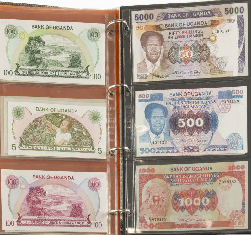 Uganda - Album banknotes Uganda 1966-2003 including 10 Dinars 1969 (P. 65), 20 D...