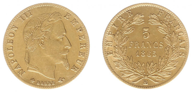 Frankrijk - 5 Francs 1865 - BB (KM803.2, Gad.1002, Fr.589) - Gold - a.VF