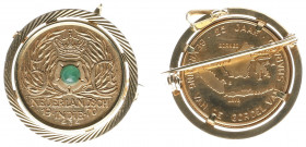 Nederland - 1970 - Medal '25 jaar bevrijding Gordel van Smaragd' - Obv. Cf. reverse 5 cent Dutch East India, in center green stone / Rev. Map - gold i...