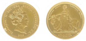 Alderney - Quarter Sovereign 2019 - 200th Ann. of Birth of Queen Victoria (KM--, S.--) - Obv: Crowned head right / Rev: Una and the lion - Gold - Proo...