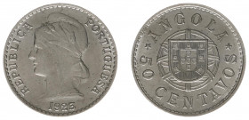 Angola - Portuguese Colony (1910-1975) - 50 Centavos 1923 (KM65) - Obv: Hooded head left / Rev: National arms - UNC