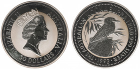 Australia - Elizabeth II (1952- ) - 30 Dollars 1993 - Kookaburra (KM181) - Obv: Crowned head right / Rev: Kookaburra on stump - 1.000 gram fine Silver...