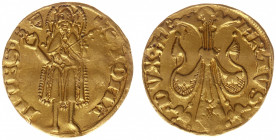 Austria - Empire - Albert II (1330-1358) - Goldgulden nd., Judenburg (Fr.1, DeMey256, CNA E1) - Obv: Florentine lily; DVX • ALB ERTVS / Rev: St. John ...